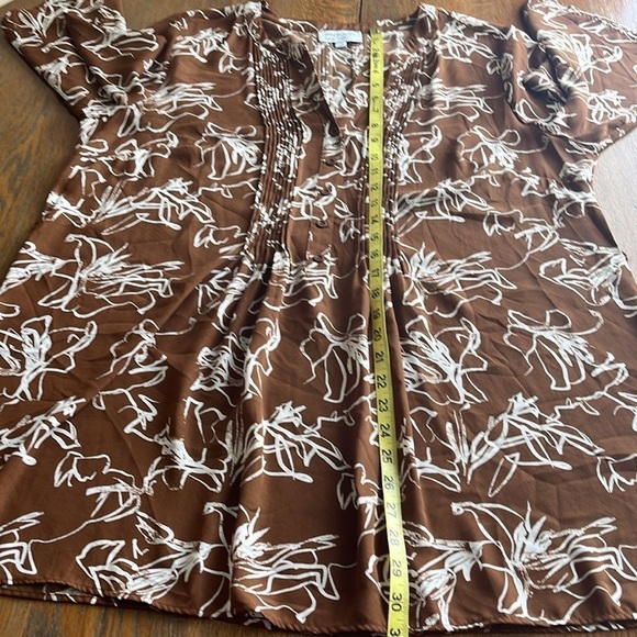 Prescott New York Pleaded V-neck Dress Flowing Fabric Wide 3/4 Sleeves Size 1X - Picture 9 of 16